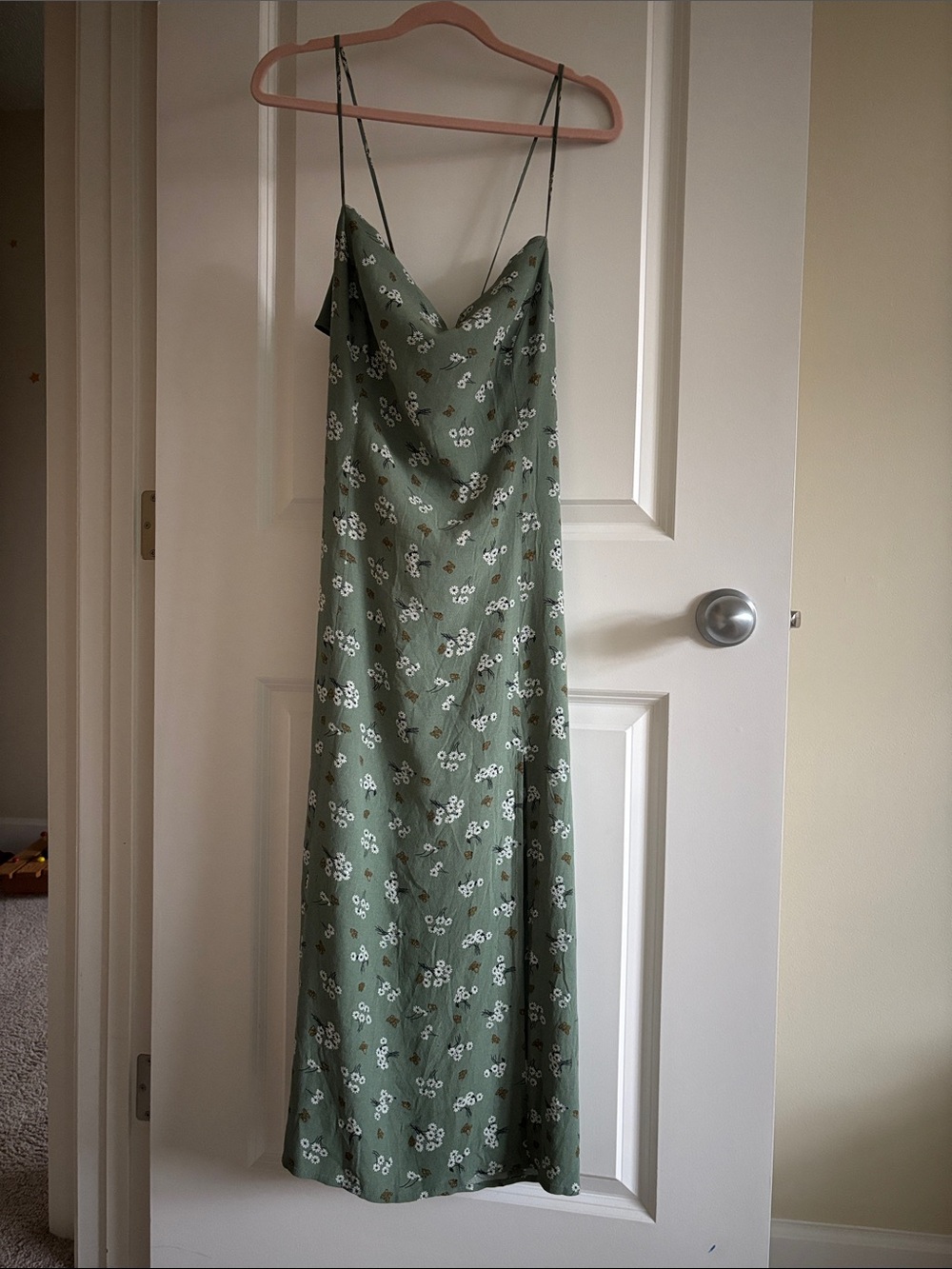 Leith Sage Green Floral Slip Maxi Dress